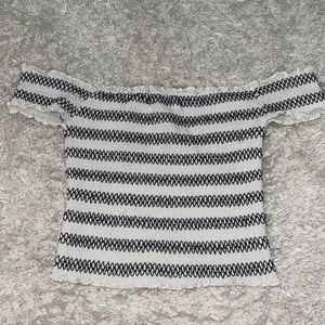 Fiore black and white smocked off the shoulder cropped top